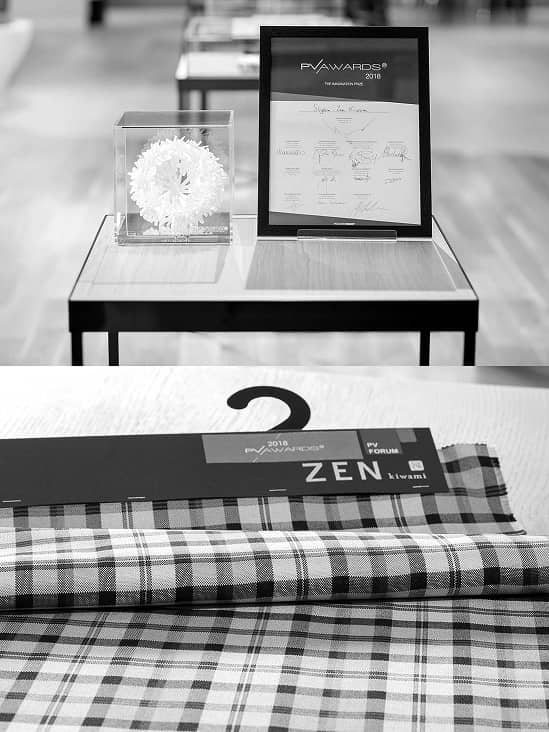 「PV AWARDS」を受賞した生地「ZEN 極」の展示 